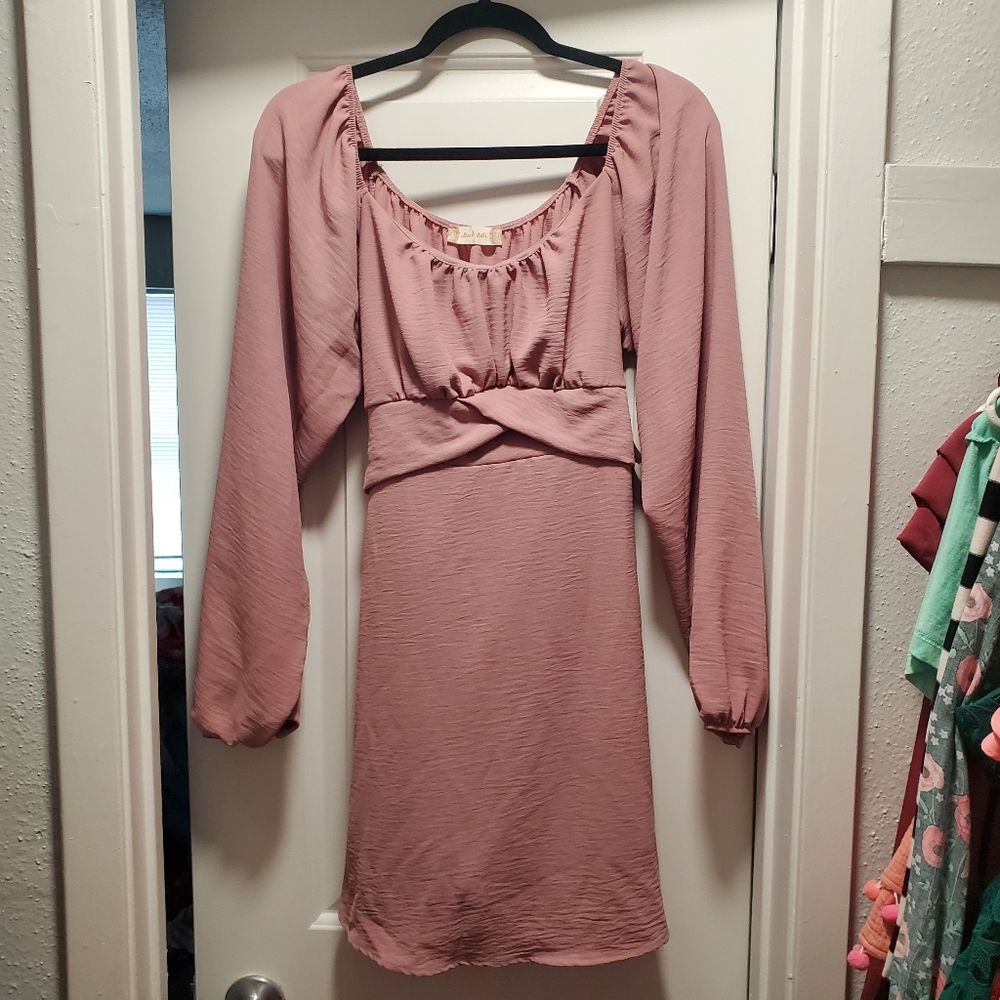 Altar'd State Long Sleeve Toe Back Dress Mauve Dusty Rose Light Muted Pink Short